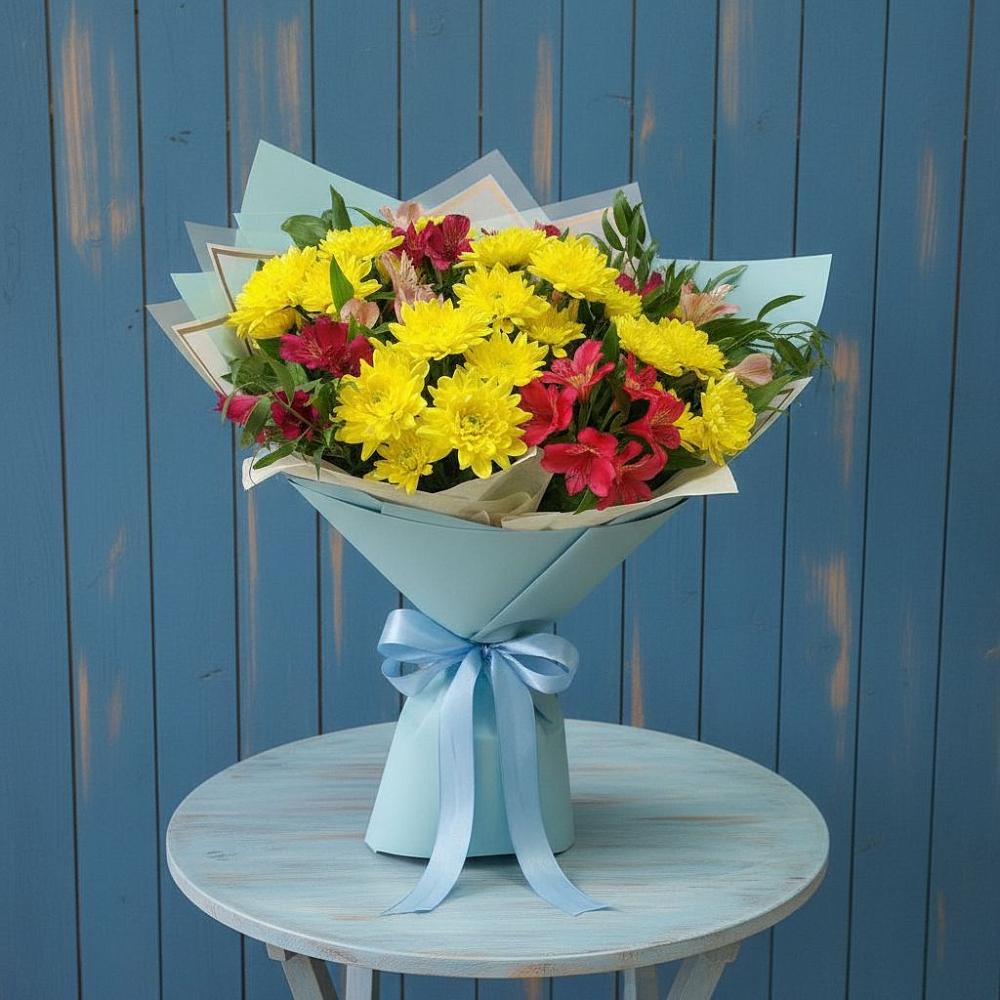 Букет цветов из: Альстромерии и Хризантемы в Нижнем Икорце