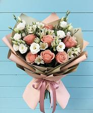 Букет цветов из:  Розы, Альстромерии и Лизиантусы #REPLACE_PRED# Нижнем Икорце