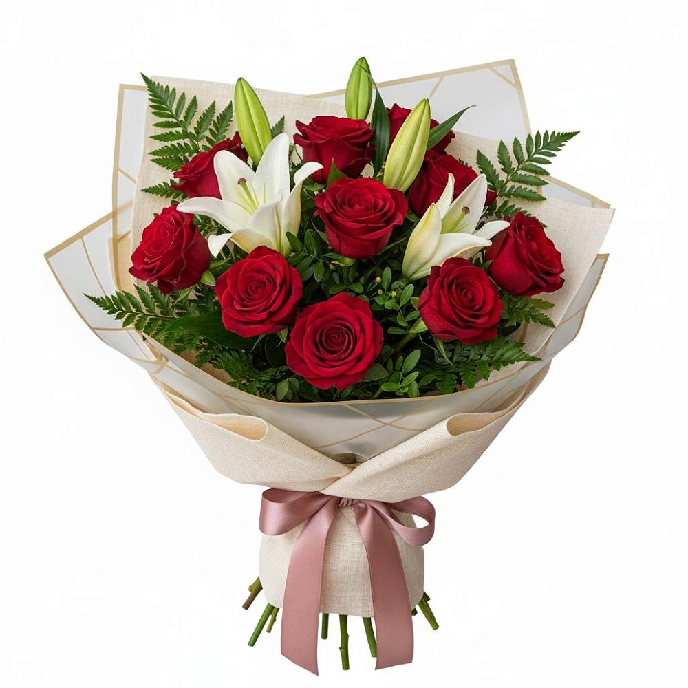 Букет цветов из: Лилии и Розы в Нижнем Икорце