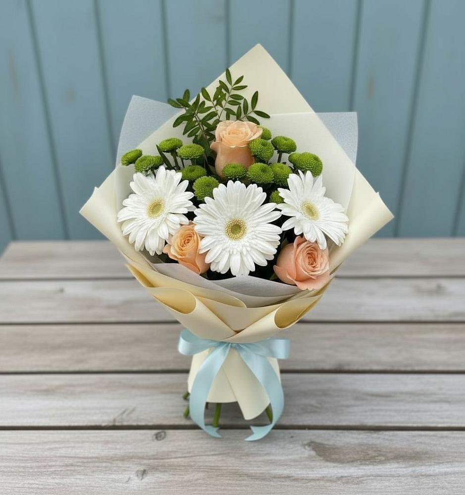 Букет цветов из: Герберы, Розы и Хризантемы в Нижнем Икорце