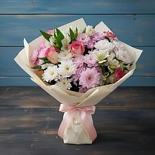 Букет цветов из:  Хризантемы, Альстромерии и Розы #REPLACE_PRED# Нижнем Икорце