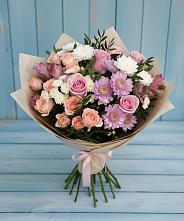 Букет цветов из:  Хризантемы, Розы и Альстромерии в Нижнем Икорце