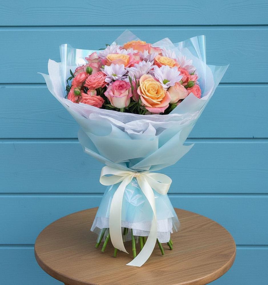 Букет цветов из: Хризантемы и Розы в Нижнем Икорце