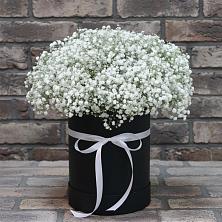 Цветочная композиция из Гипсофила в шляпной коробке в Нижнем Икорце